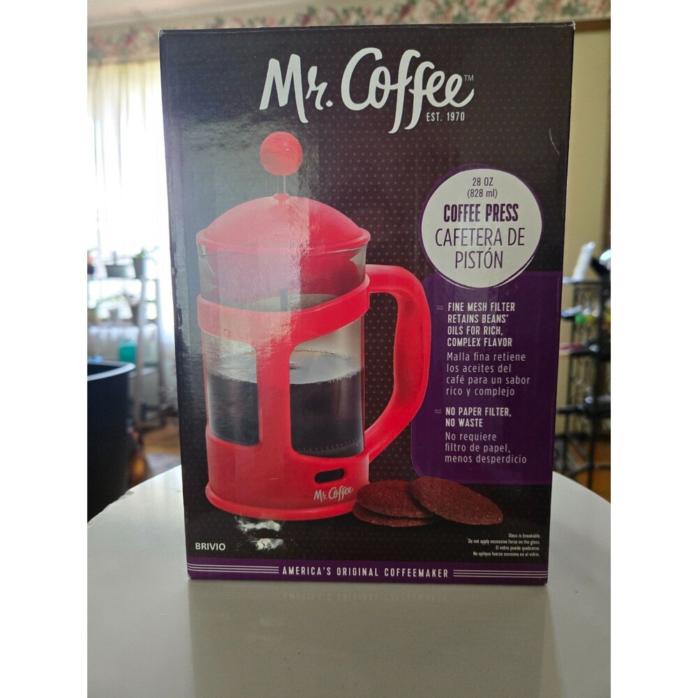 Mr. Coffee Brivio 28 oz Coffee Press French Press Red & Glass Red
